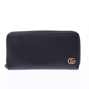 Gucci GG Marmont Round Zip Long Wallet Black Calfskin Leather
